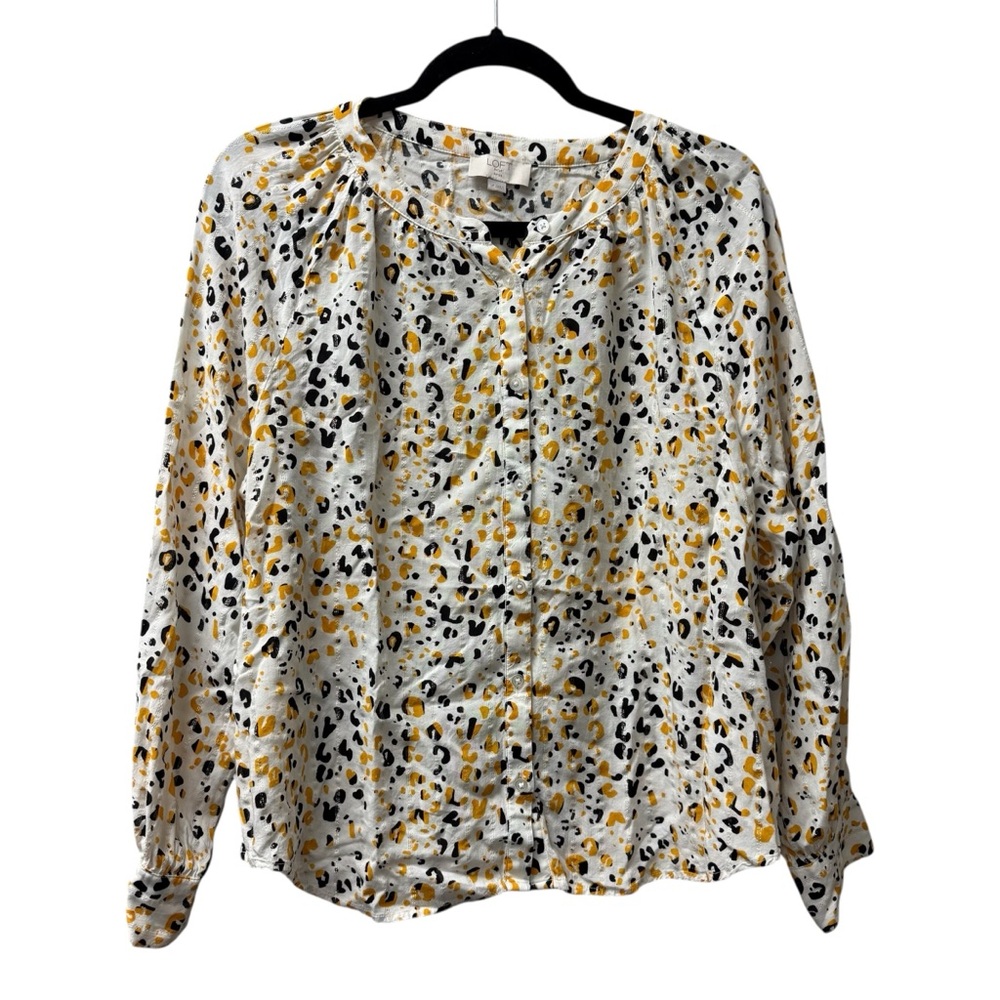 LOFT Outlet LP Cream Yellow Leopard Print Button Blouse